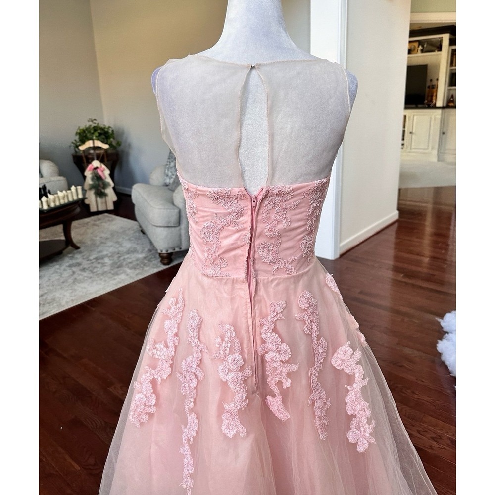 Vintage Steppin Out Baby Pink Embroidered Tulle Sheer Cocktail Dress Size Small - Picture 7 of 11